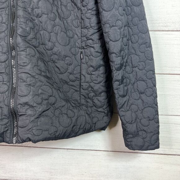 Disney Parks Quilted Jacket Black Embroidered Mickey Icon Hood Ears Full Zip S - Picture 5 of 12